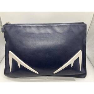 FENDI Clutch Bag Monster Bugs Eye Navy Blue